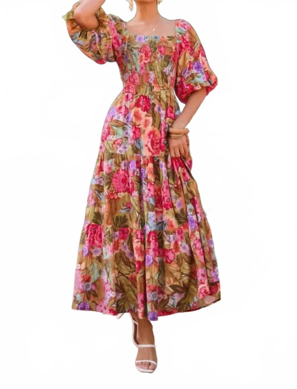 NEW ODDI women's printed maxi dress in olive garden